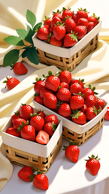 Fresh Red Strawberries Baskets Still Life Vibrant Fruit - Free mobile Wallpaper