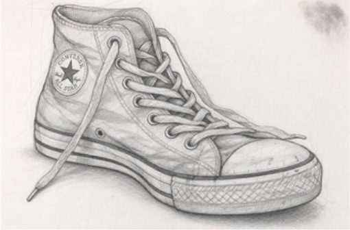 A detailed graphite study of a sneaker