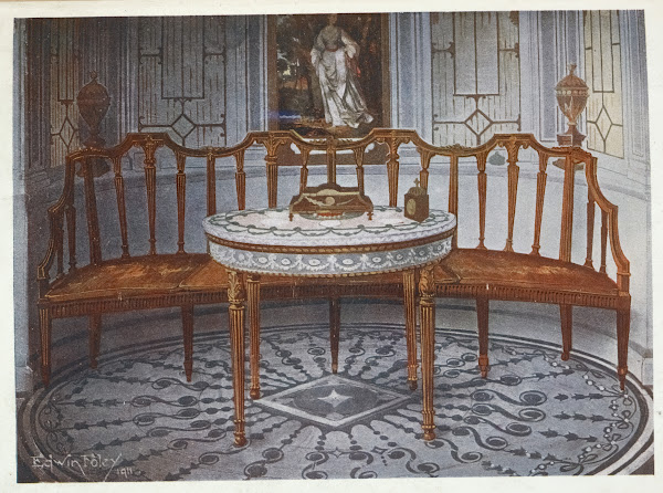 Carved satinwood barback settee Painted and gilt table 1910   1911