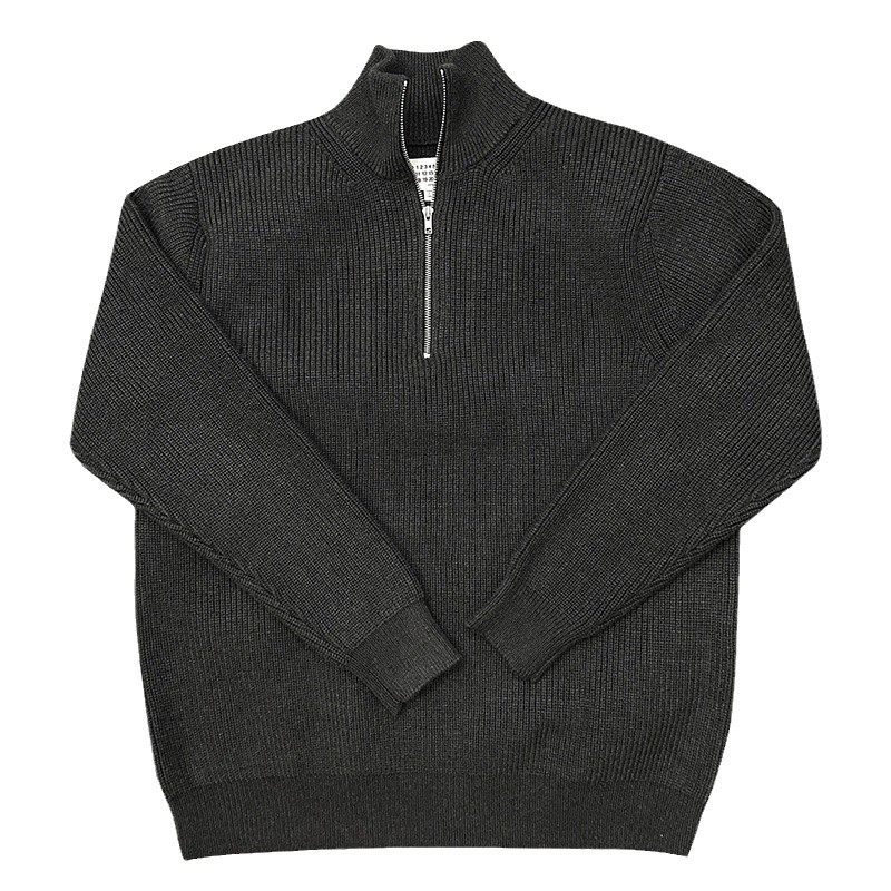 Unisex knitted pullover, half-zip, wool blend