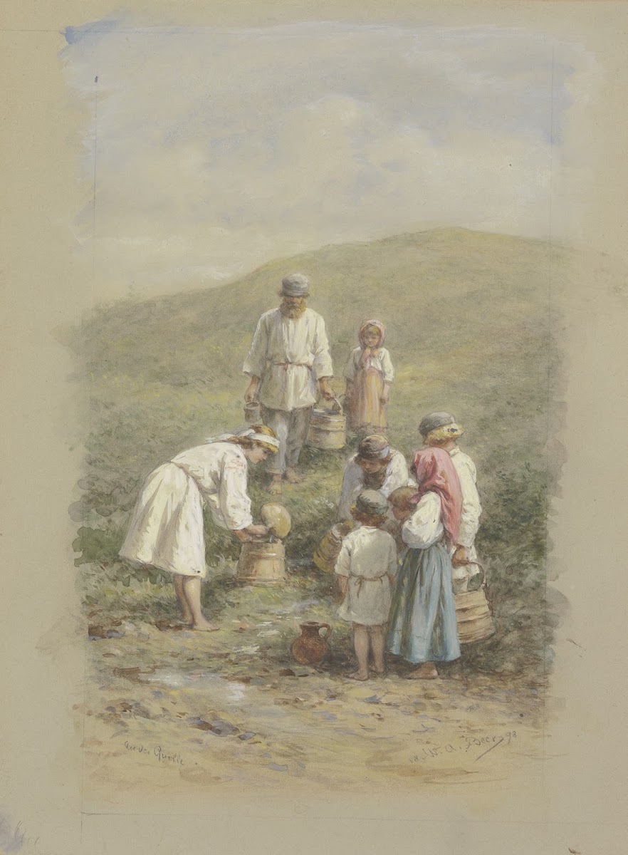 Russische Bauern beim Wasserholen an der Quelle 1898