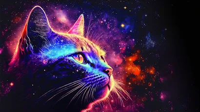 Ai Art, Illustration, Cats, Space, Universe 2K Wallpaper Background