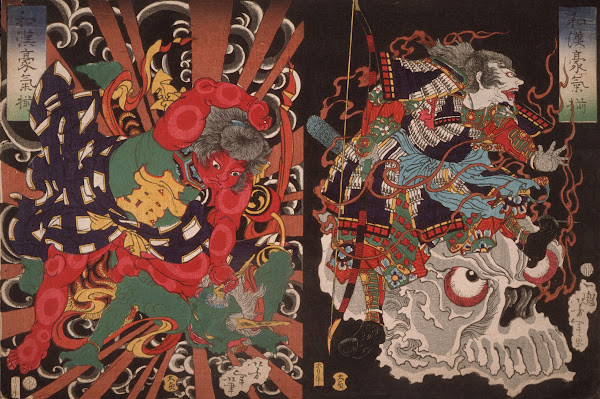 Warrior on Skull Kintoki Overpowering a Demon 1868