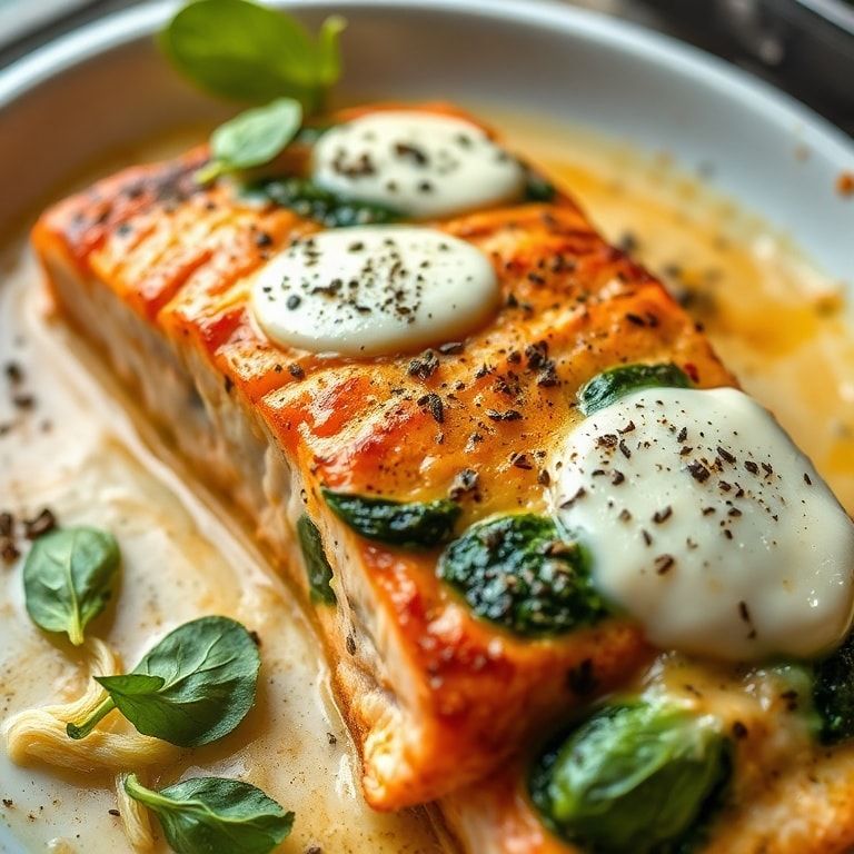Irresistible Baked Salmon with Spinach and Mozzarella Bliss Awaits You – Easy Weeknight Dinner