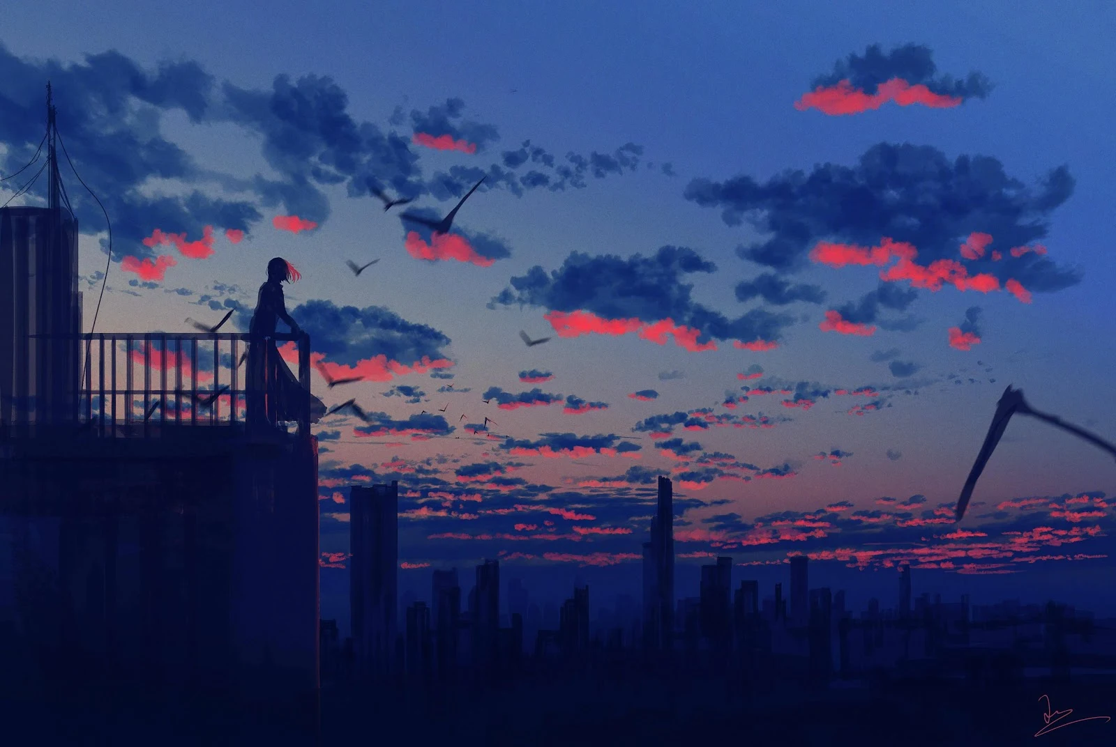 Rooftop View Of Dramatic Sunset - Digital Painting Illustration 4K Wallpaper (5000x3351)