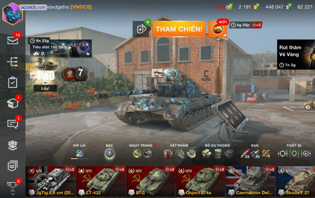 Bán acc WoT Blitz khủng, acc có 7 xe tak cấp 10 VK 72.01 K,...