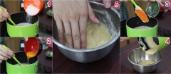Làm kem cho Hokkaido cupcake: Hòa tan 200ml sữa tươi không đường với 1 muỗng cà phê bột mì đa dụng, 1 muỗng cà phê bột bắp, và 1 muỗng cà phê vani. Bật bếp điện ở nhiệt độ thấp, công suất 600W, bắc nồi lên bếp. Cho vào nồi 40g đường, 2 lòng đỏ trứng, 15g bơ lạt, khuấy tan. Nấu cho đến khi kem sệt lại thì tắt bếp. Đổ hỗn hợp ra tô. Cho kem sữa ra tô, dùng màng bọc thực phẩm bọc sát kín phần kem, để tránh kem bị khô và tạo màng, để nguội rồi cho vào tủ lạnh từ 2 đến 3 tiếng đồng hồ. Cho vào tô 100ml kem whipping và 1 muỗng canh đường bột. Đánh kem tươi đến khi bông cứng. Lấy phần kem trứng đã làm lạnh trong tủ lạnh ra rồi trộn đều với kem tươi.