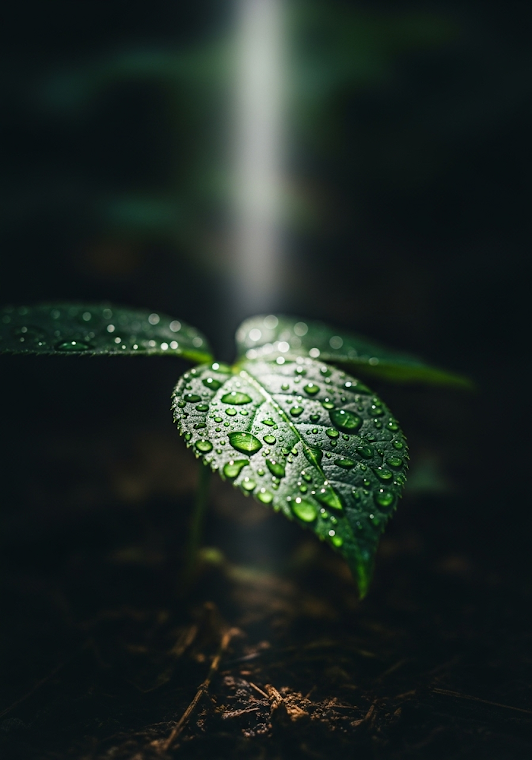 Illuminated Leaf with Dew