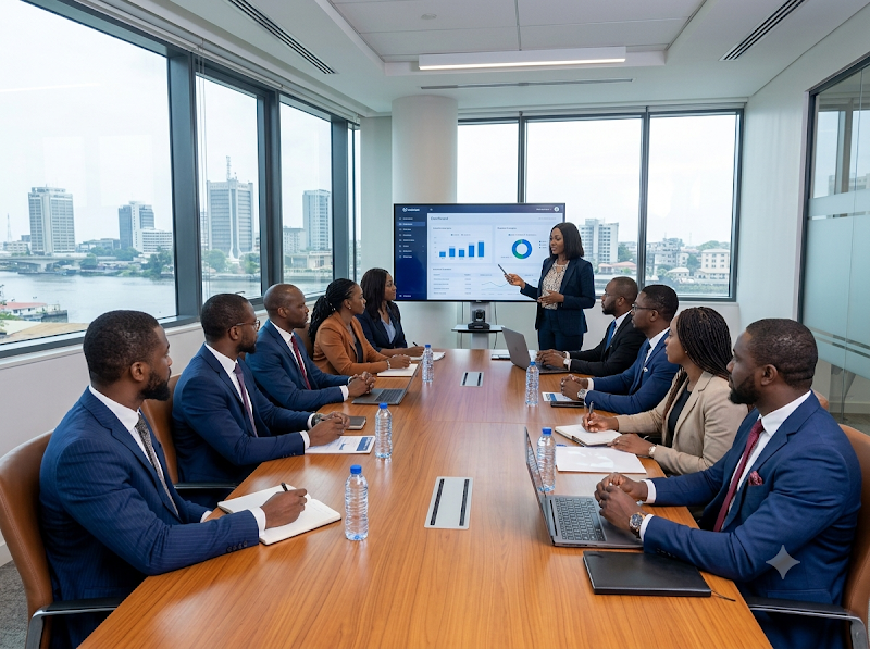 University leadership reviewing figures in a meeting