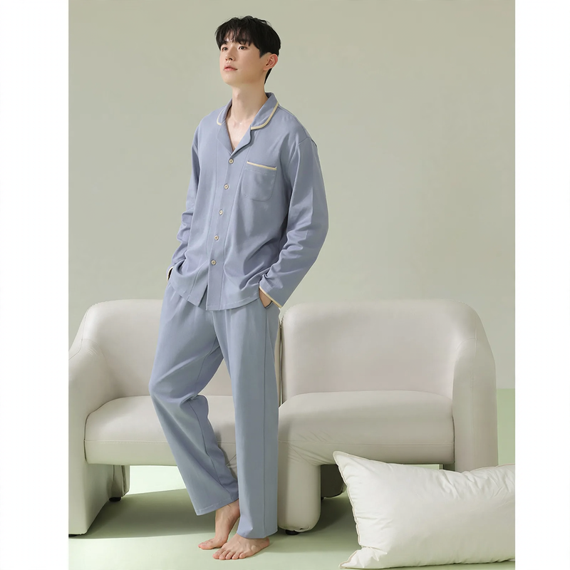 Herren-Pyjama-Set aus Baumwolle, langärmelig, antibakteriell
