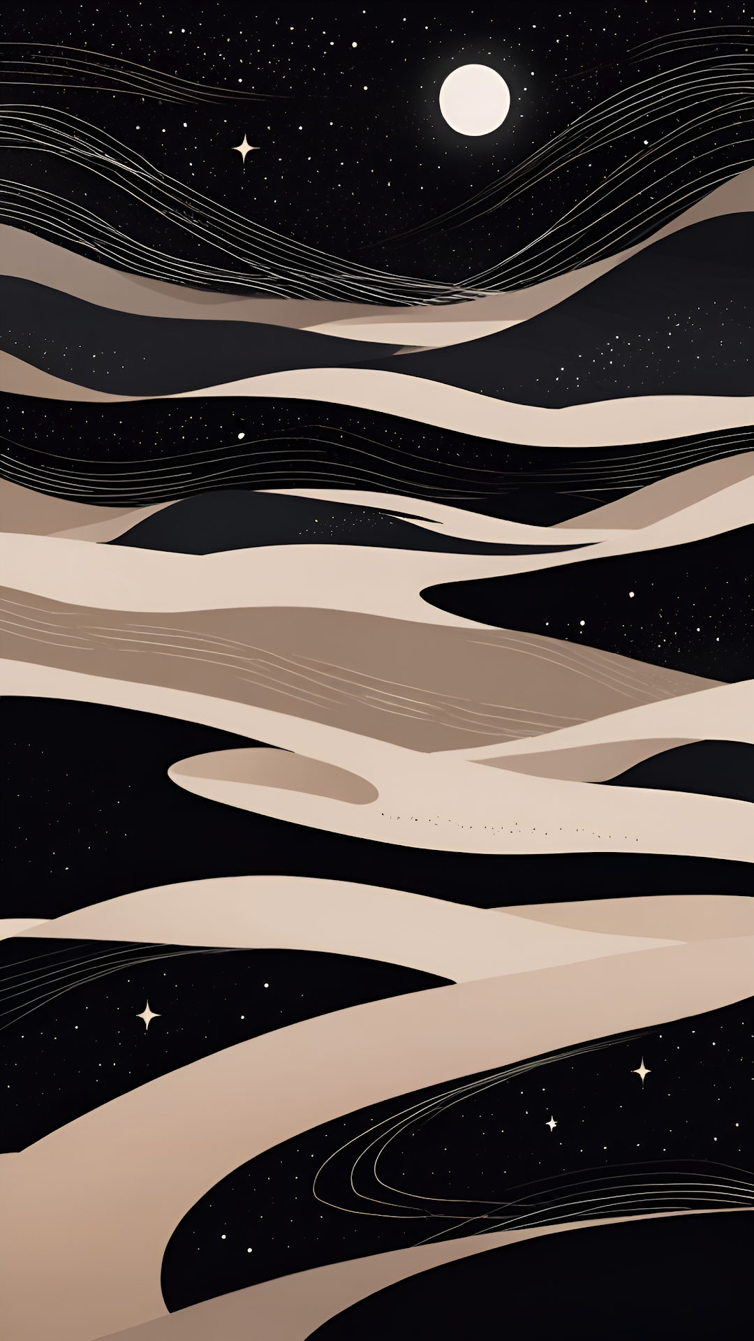 Minimalist Desert Night Landscape with Moon and Stars - Free 4K mobile Wallpaper