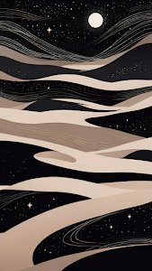 Minimalist Desert Night Landscape with Moon and Stars