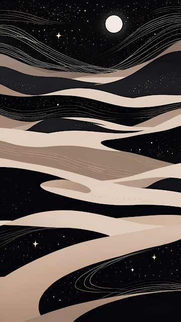 Minimalist Desert Night Landscape with Moon and Stars - Free mobile Wallpaper