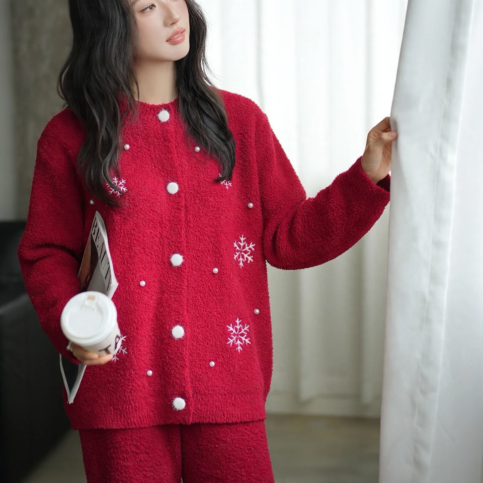 Soft Flannel Loungewear Set, Red, Winter