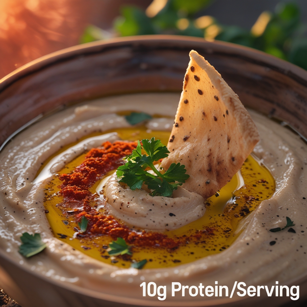 Smoky Harissa White Bean & Roasted Pepper Protein Dip with Homemade Za'atar Pita Chips