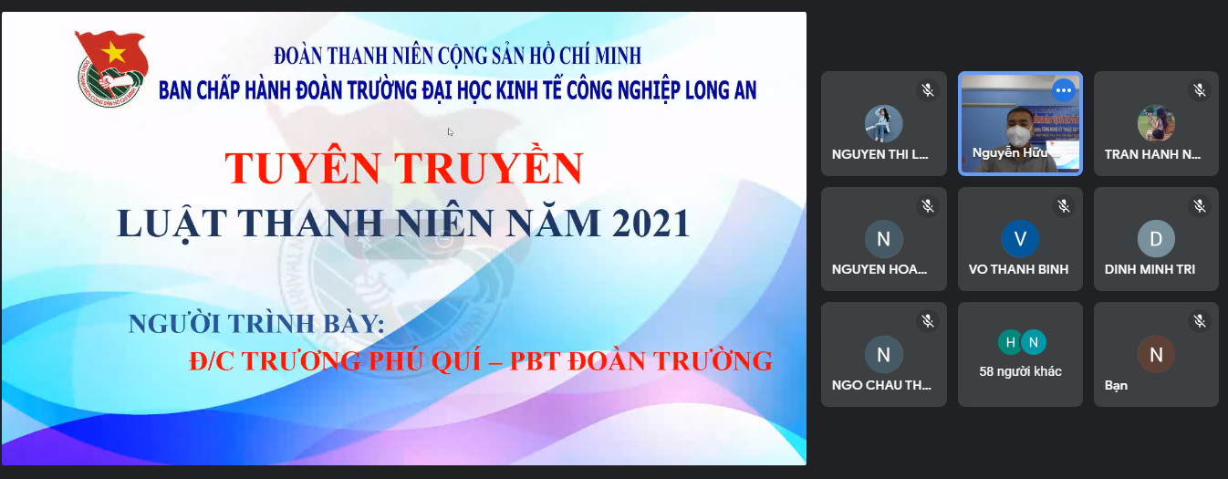 Chuyên đề “Triển khai Luật Thanh niên năm 2021” được trình bày bởi báo cáo viên Trương Phú Quí