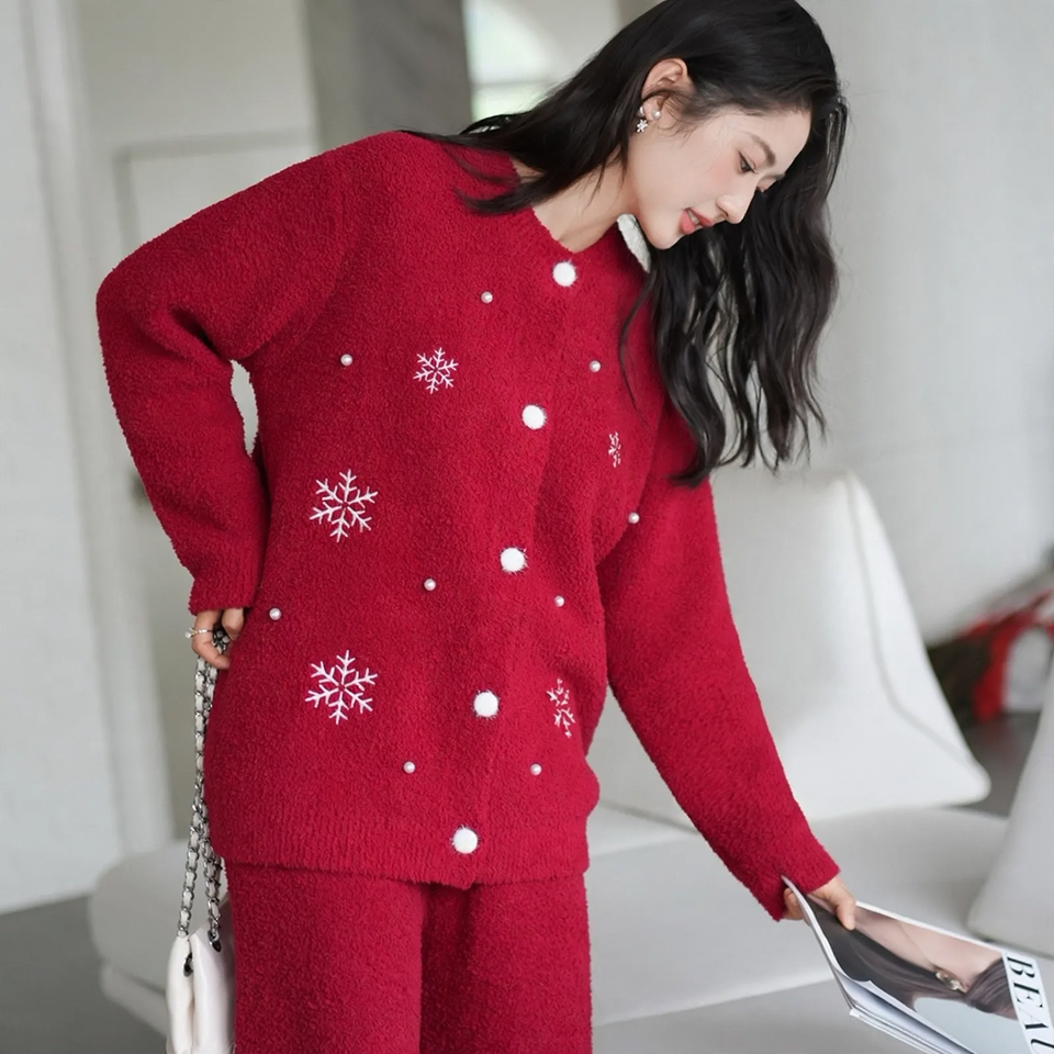 Soft Flannel Loungewear Set, Red, Winter