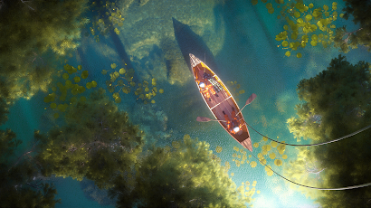 Artwork, Digital Art, Lake, Boat, Astronaut Full HD Wallpaper Background