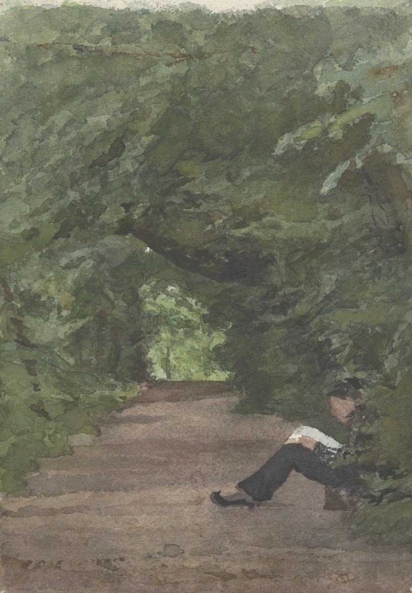 Lezende man in boslaan 1874   1925