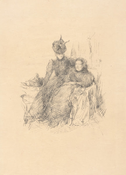Young lady in a hat sitting with her arm around an older lady