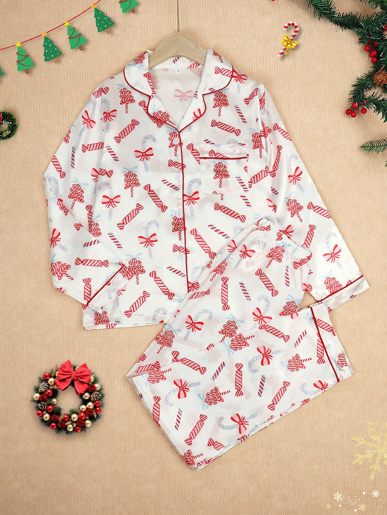 Family Pajama Set, Silky Look, Christmas Motifs