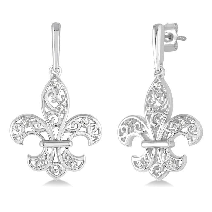 Silver Fleur De Lis Diamond Earrings 86309DHSSSLER