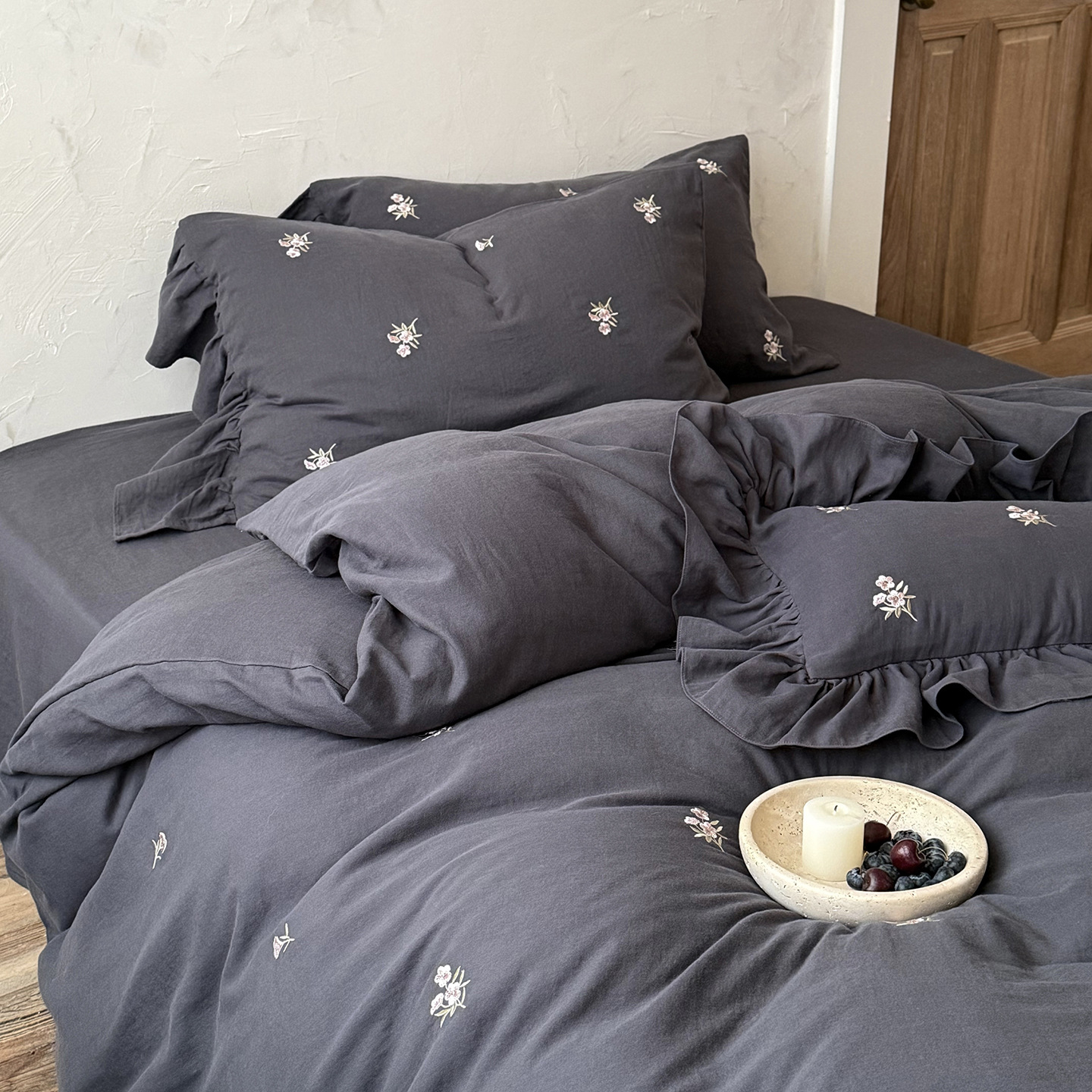 Cotton bedding set, 4-piece, crinkle texture