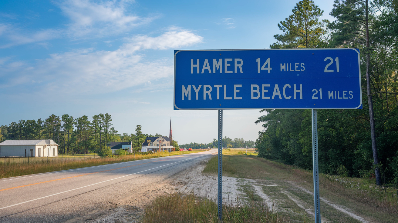 Distance and Travel Tips: Hamer SC to Myrtle Beach