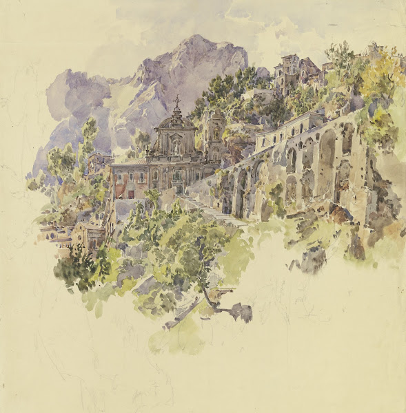 Kloster im Gebirge mit großen Terrassen und Treppen ca 1841  1847