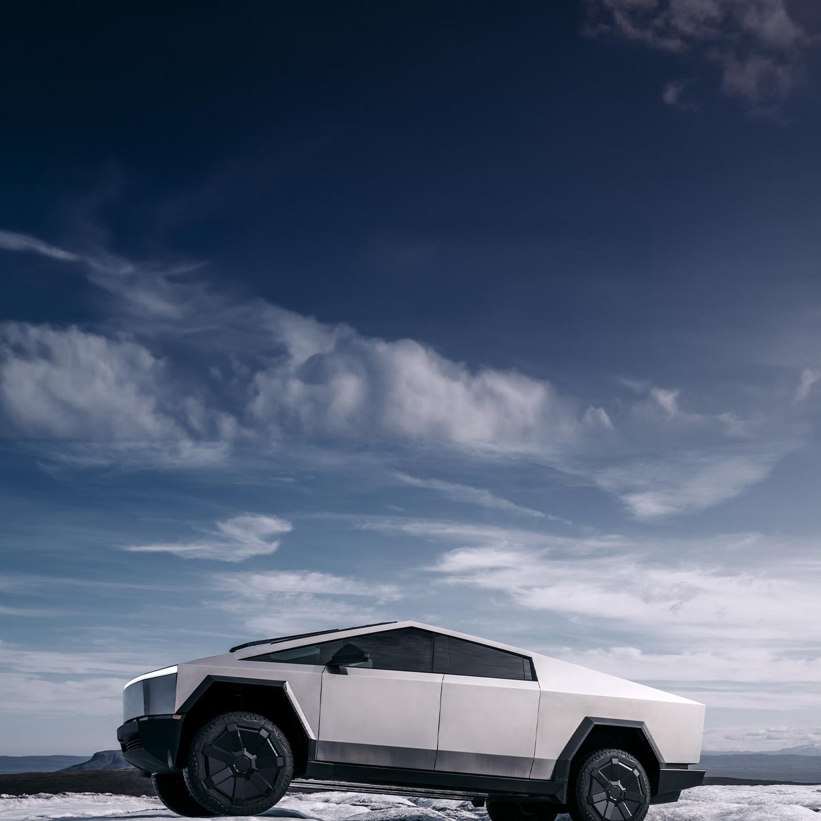 Download Tesla Cybertruck, Electric Truck, Futuristic Vehicle, Icy Landscape Full HD iPhone