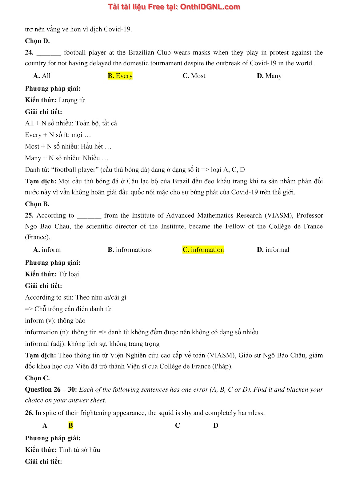 800 bài tập môn Tiếng Anh - Ôn thi ĐGNL ĐHQG TP HCM Phần 26