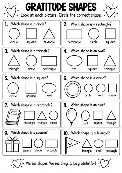 Gratitude Shapes Worksheet