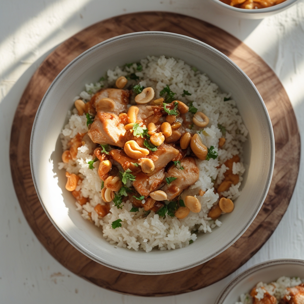 Smoky Peanut‑Cashew Chicken & Cauliflower Rice Sheet Pan