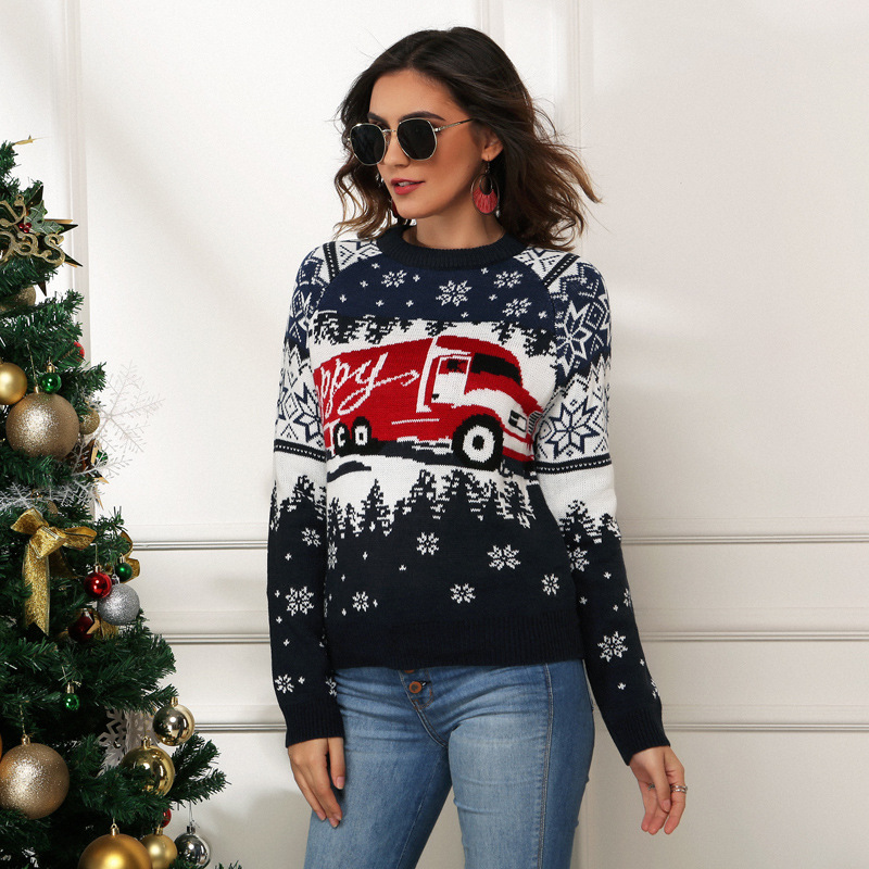 Womens knitted sweater with jacquard pattern