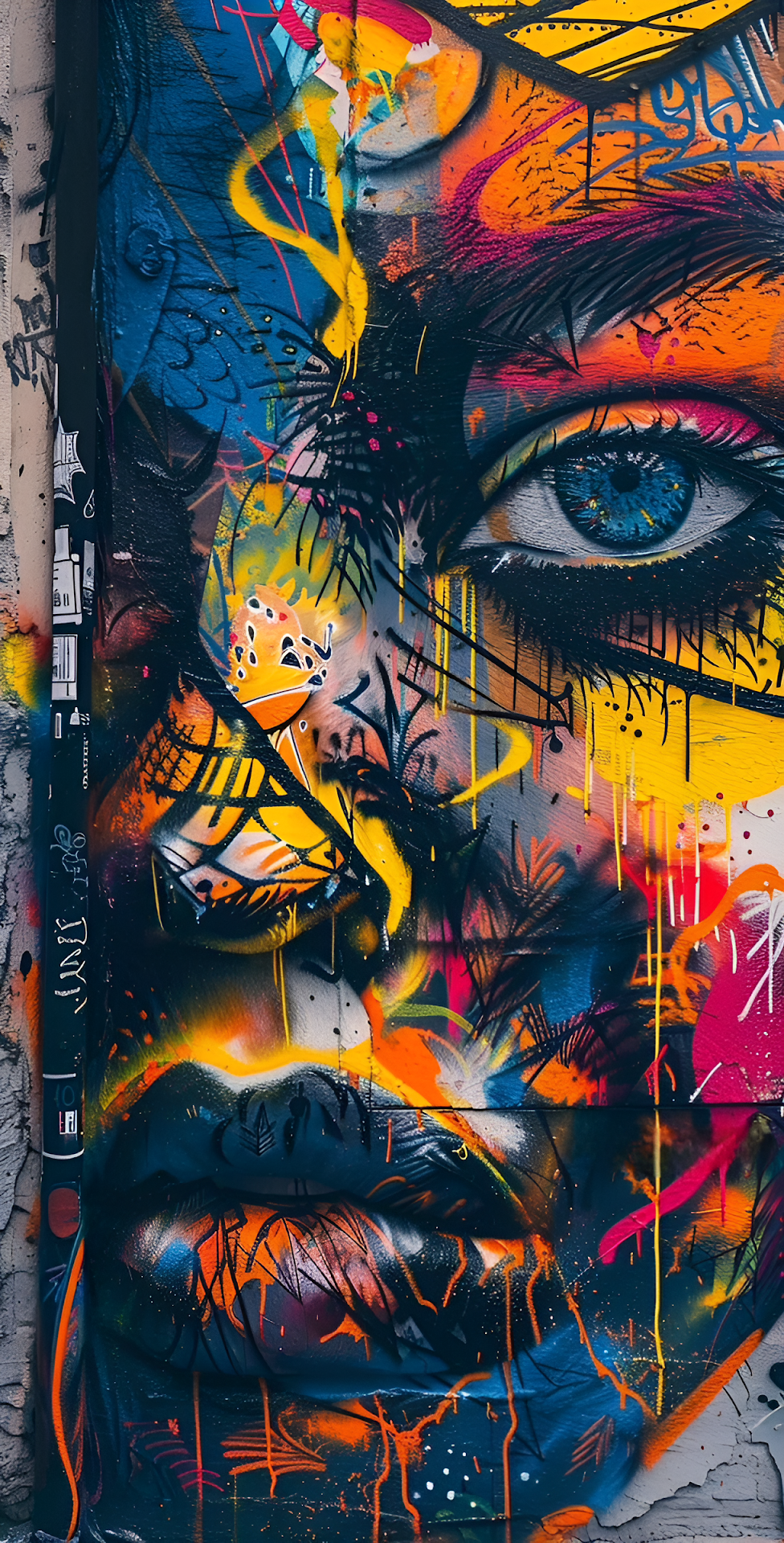 Neon Urban Graffiti Face Street Art Mural - Free 4K mobile Wallpaper