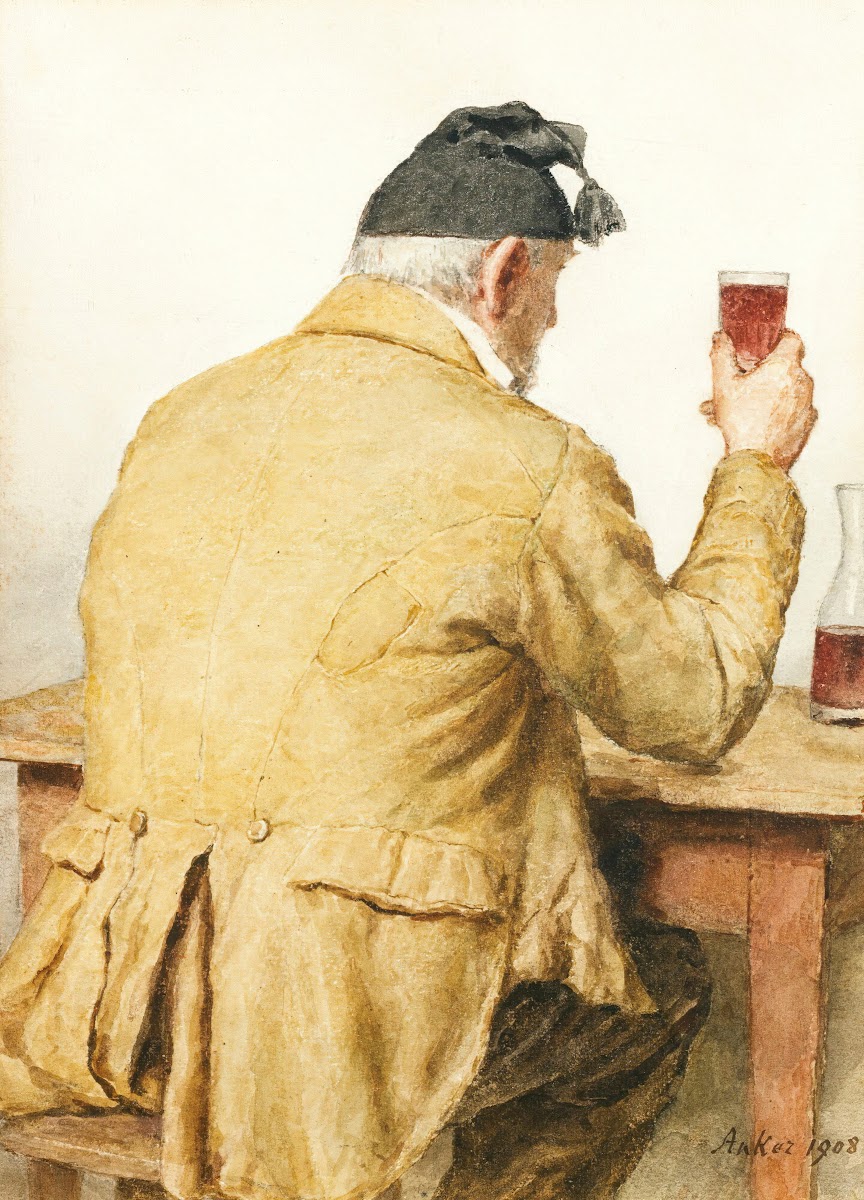 Old Man Sitting At Table Shown From Behind 1908