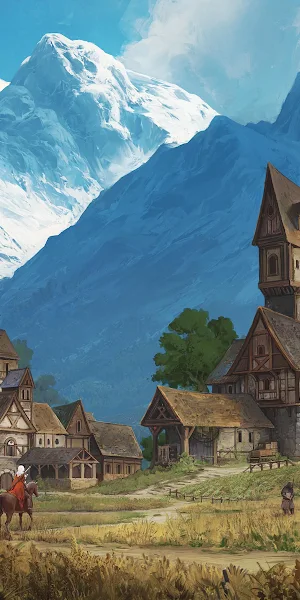 Alpine Village Beneath Snowy Peaks 4K Wallpaper Background