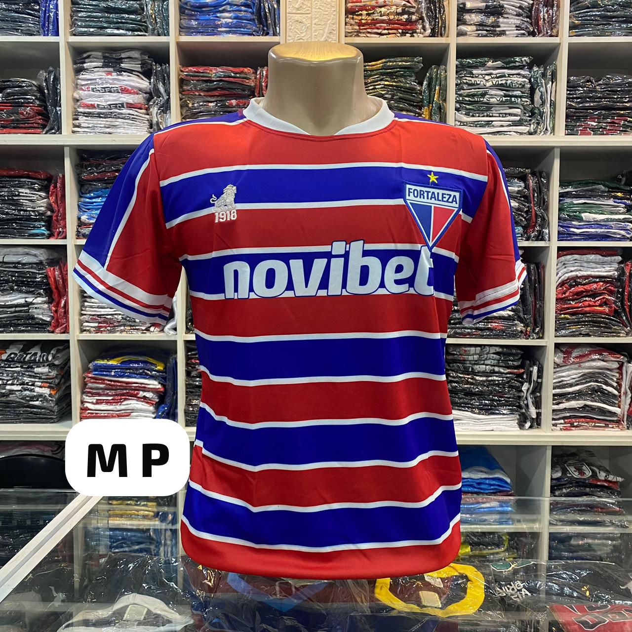 Camisa Fortaleza listrada vermelha e azul (Novibet) - 2ª linha – Atacado no Brás