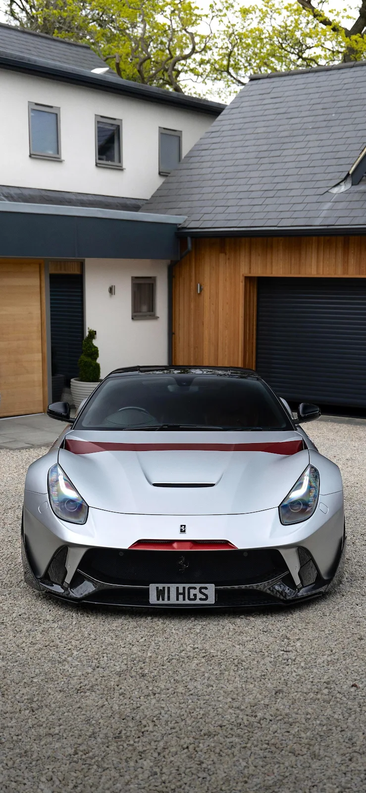 Silver Ferrari F12tdf In Driveway - Automotive Photography 4K iPhone Wallpaper (2231x4833)