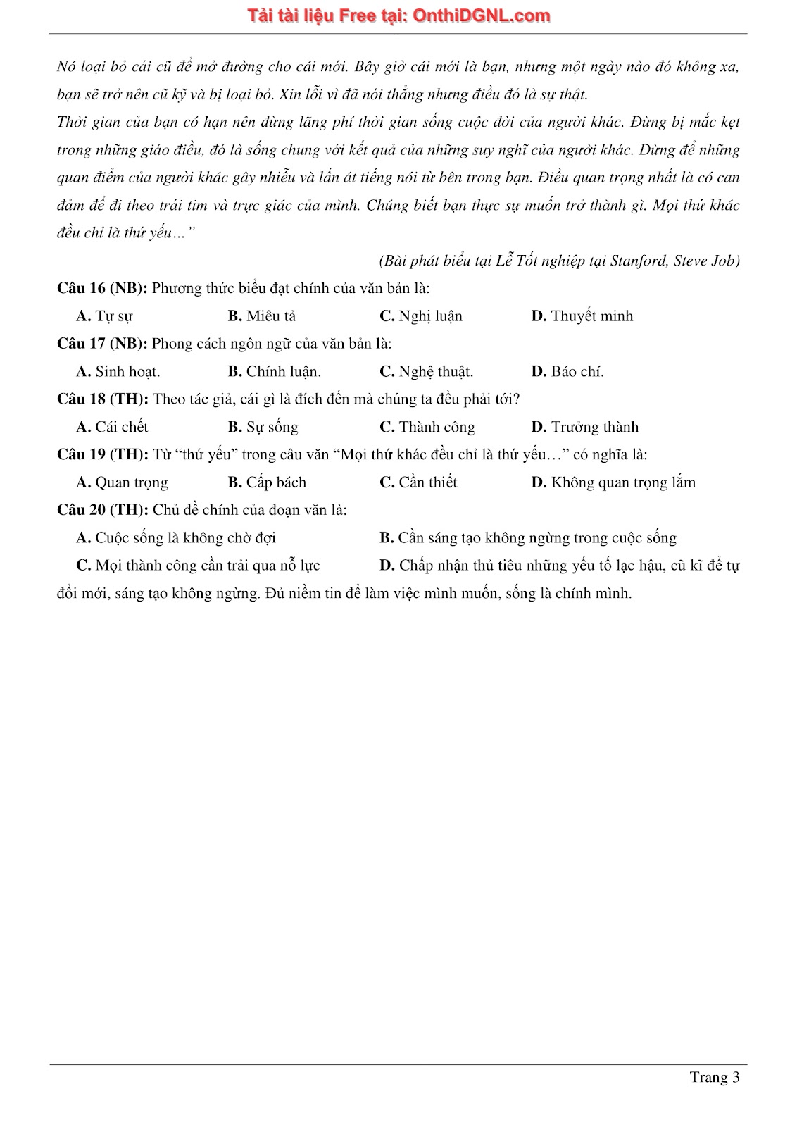 500 bài tập môn Ngữ Văn - Ôn thi ĐGNL ĐHQG TP HCM Phần 22