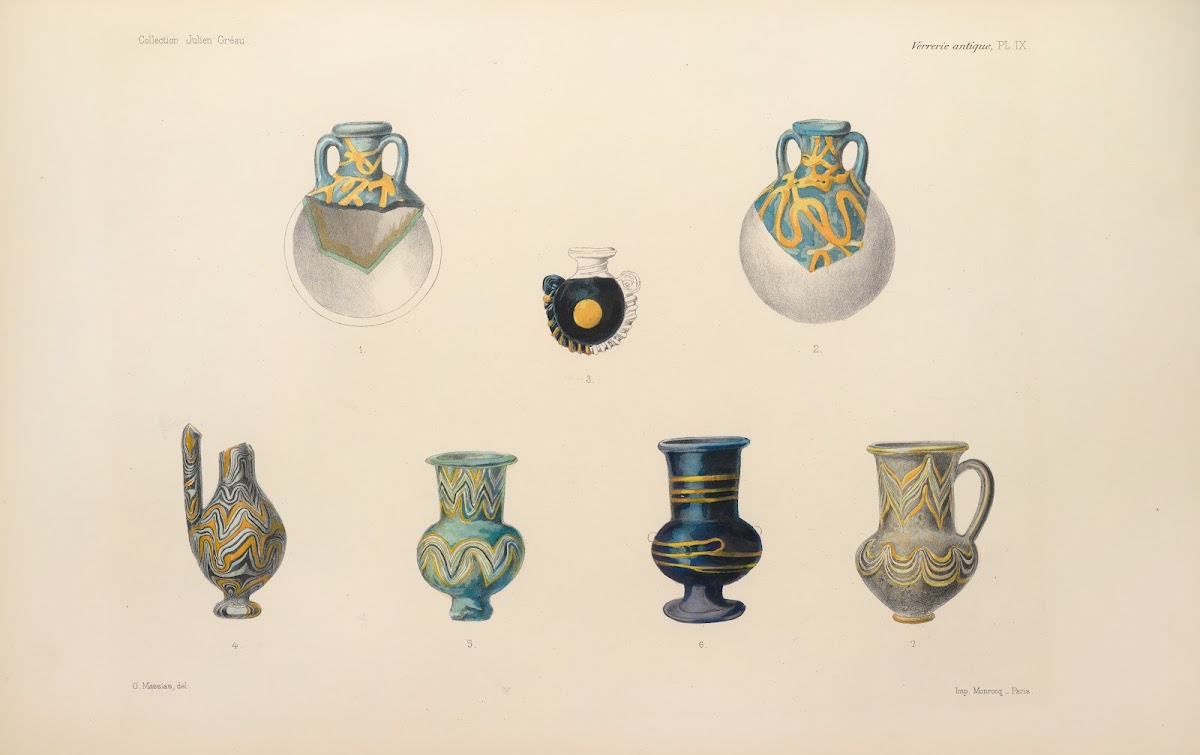 Collection Julien Greau Verrerie antique emaillerie et poterie appartenant a M J
