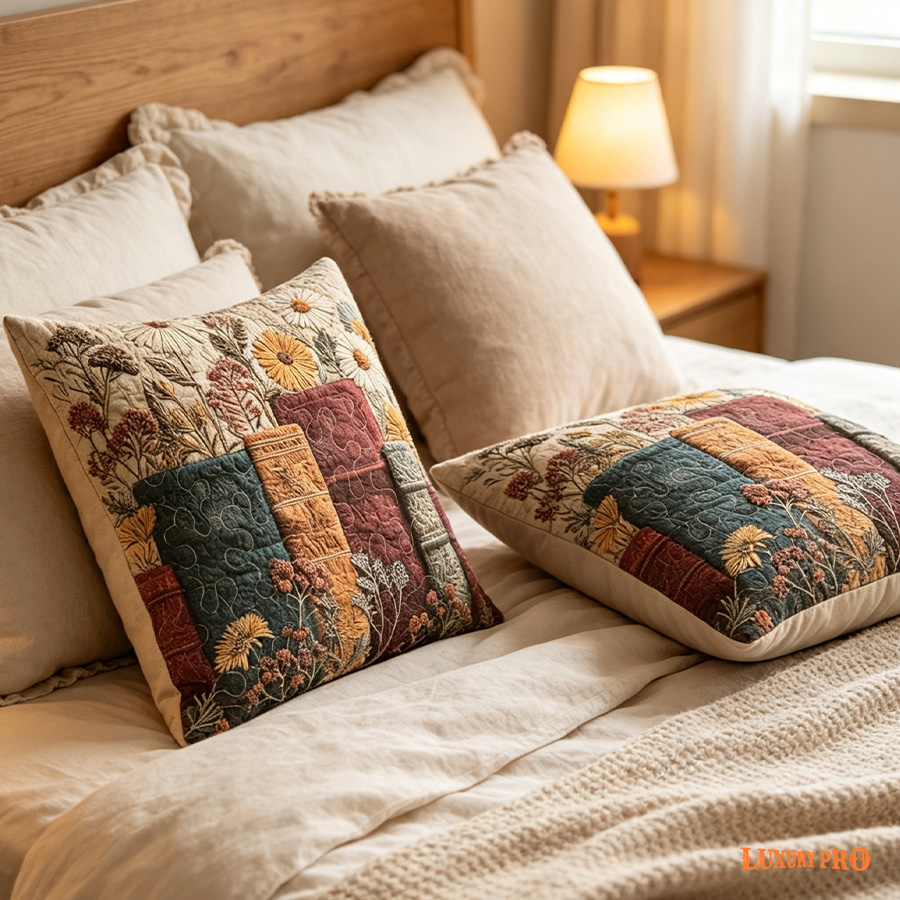 Free-stitched Quilted Pillow with Insert