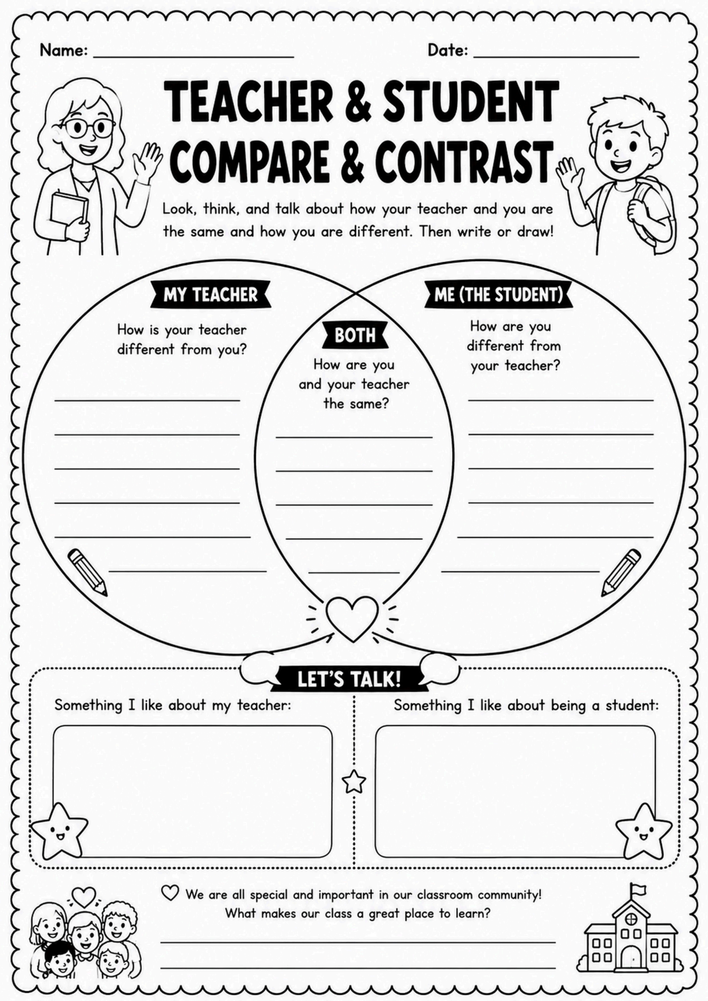 Teacher Student Compare Contrast Worksheet