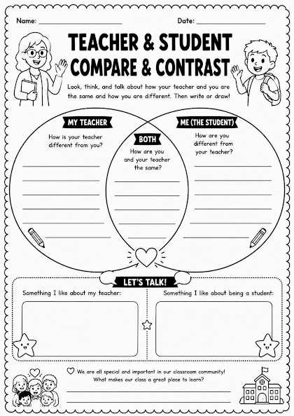 Teacher Student Compare Contrast Worksheet