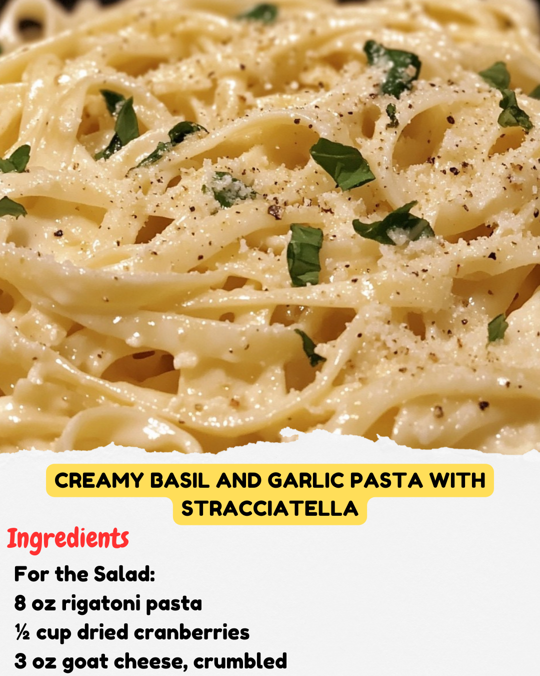 Creamy Basil and Garlic Pasta with Stracciatella