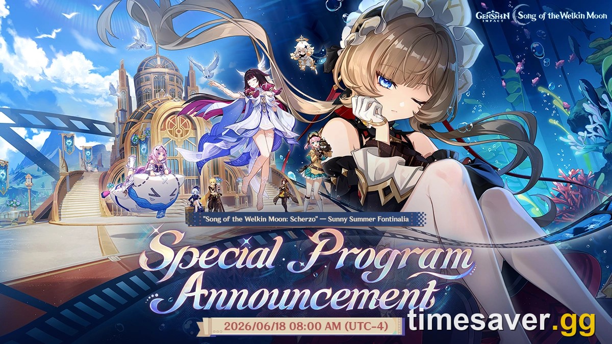 Official Genshin Impact Version Luna VIII Sunny Summer Fontinalia Special Program announcement dated 2026/06/18 08:00 AM UTC-4
