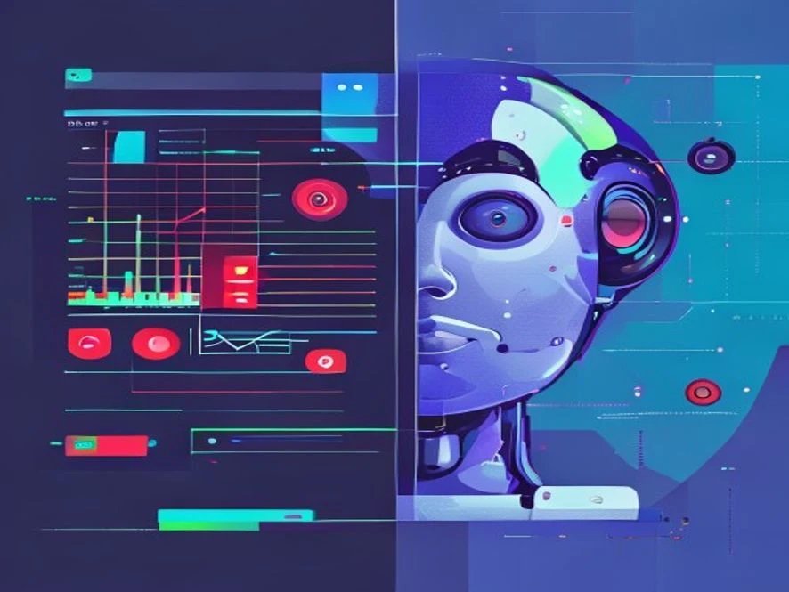 A/B 테스트의 빨간색과 초록색 버튼 비교, 데이터를 걸러내는 필터, 그리고 자동화를 상징하는 인공지능 로봇 아이콘이 현대적인 일러스트로 표현된 이미지