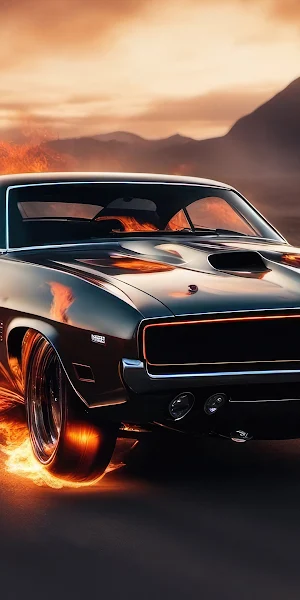 Challenger, Muscle Car, Flames, Automotive 4K Wallpaper Background