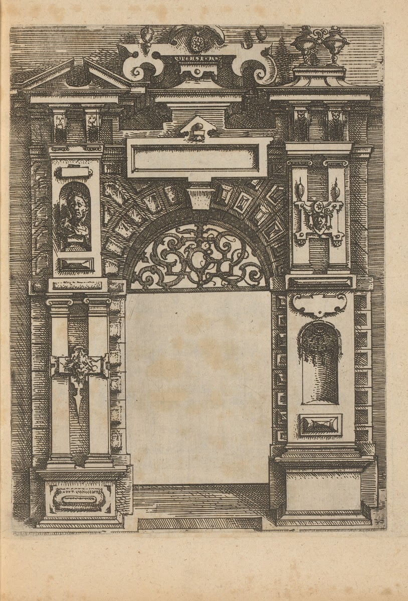 Portal with different ornaments niches and mascarons on the left and right 1593