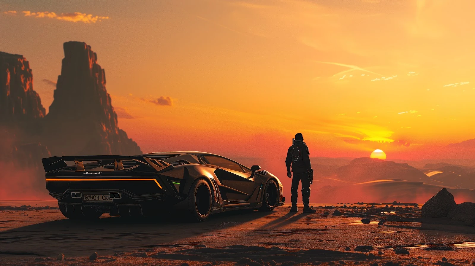 A Stunning Ai Art, Illustration, Cyberpunk, Science Fiction, Sports Car 5K Desktop and Mobile Wallpaper Background (5824x3264)